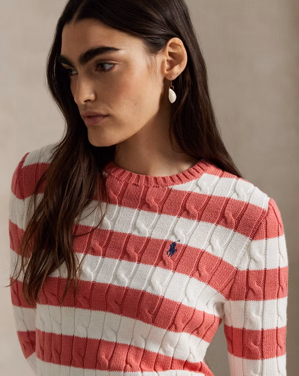 Striped Cotton Cable-Knit Jumper