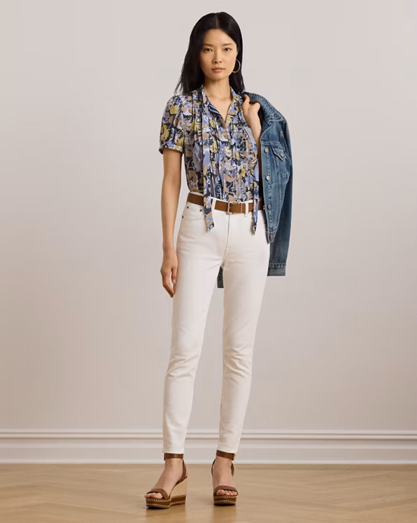 Floral Georgette Puff-Sleeve Shirt