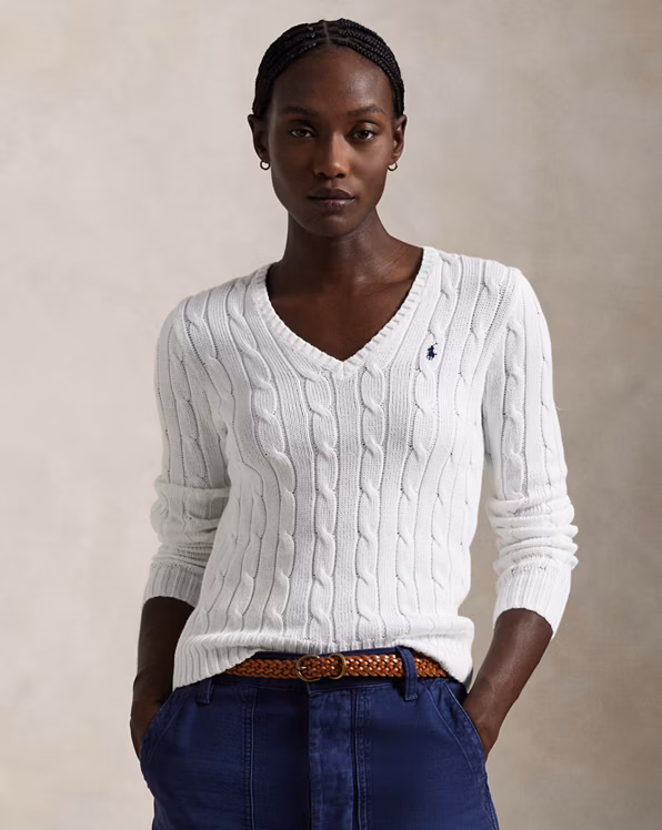 Cable-Knit Cotton V-Neck Jumper