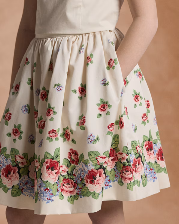 Floral Cotton Sateen Top & Skirt Set