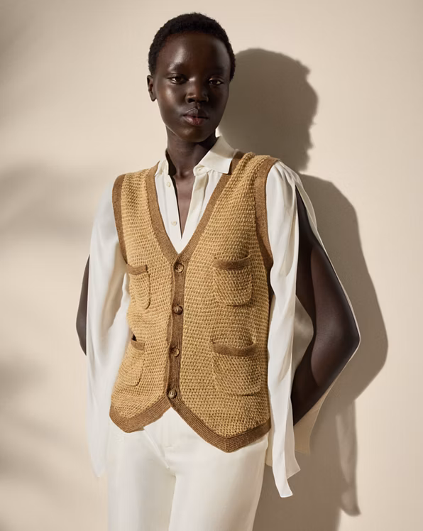 Linen-Silk Tweed Knitted Waistcoat