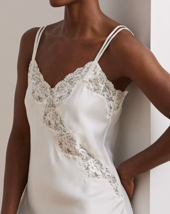 Double-Strap Lace-Trim Satin Chemise