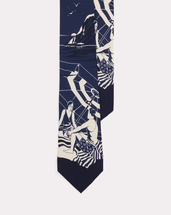 Scenic-Print Silk Crepe Tie