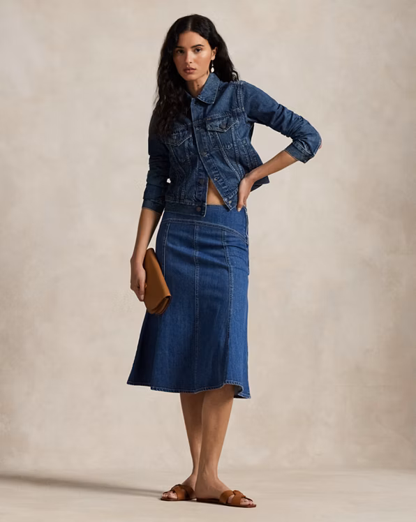 Panelled Denim A-Line Skirt