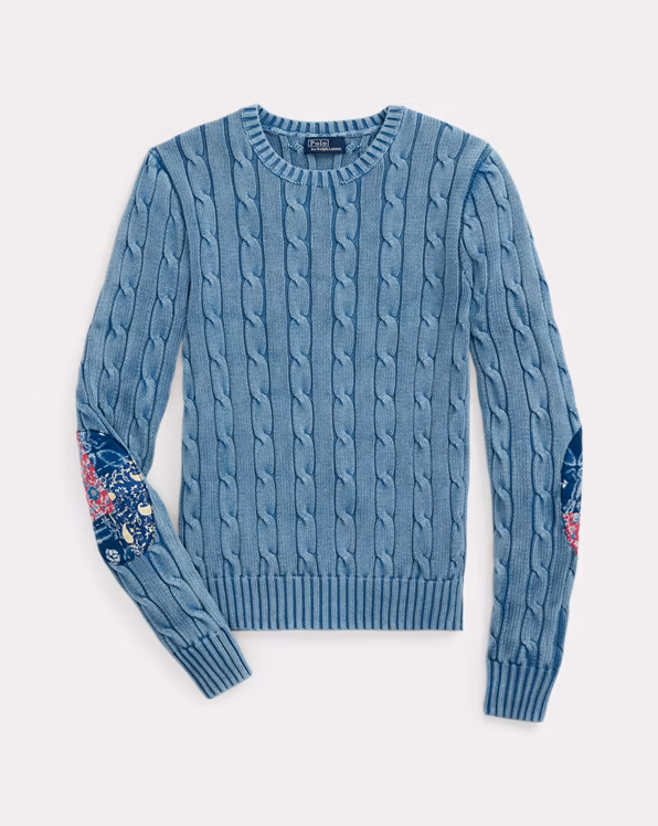Elbow-Patch Cable-Knit Cotton Jumper
