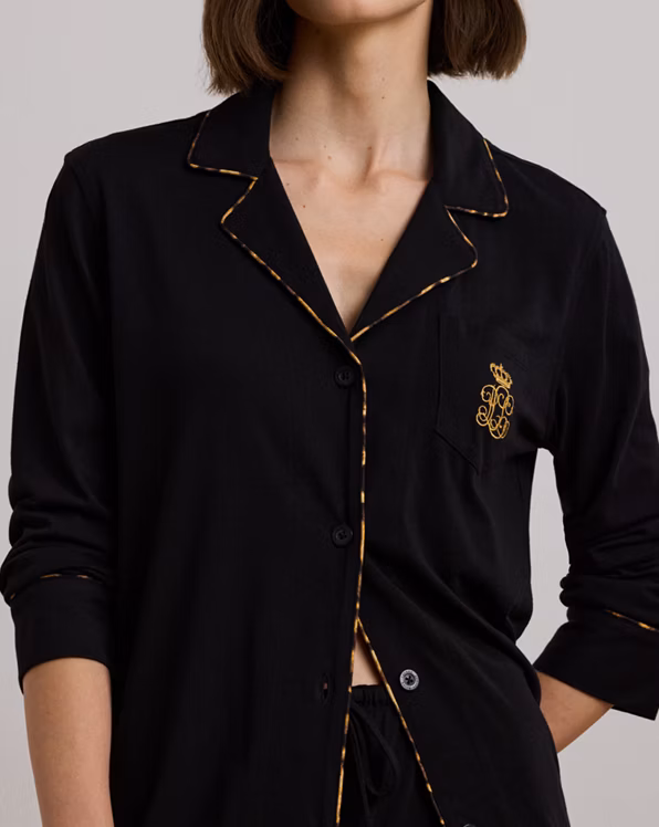 Leopard-Print-Trim Jersey Sleep Set