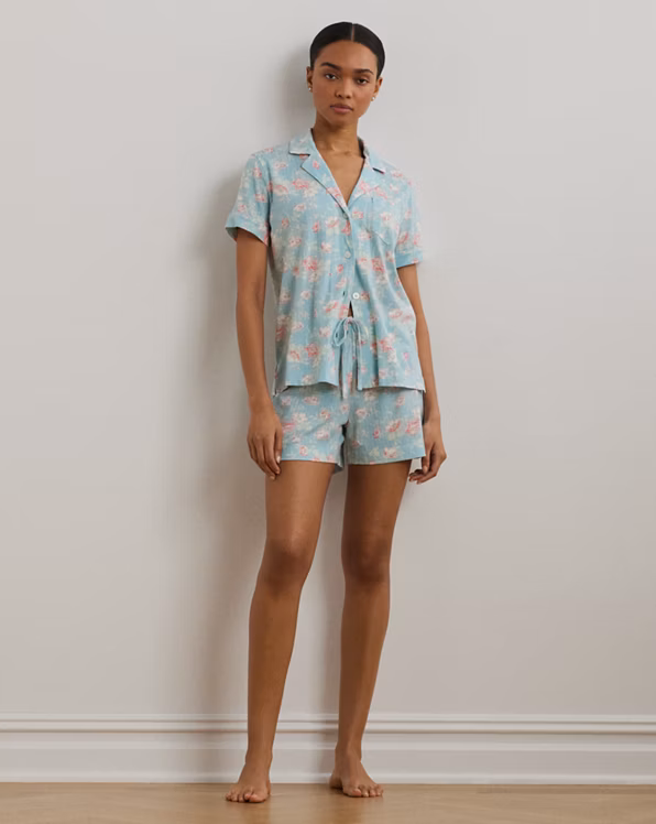 Floral Textured Knit Boxer Sleep Set