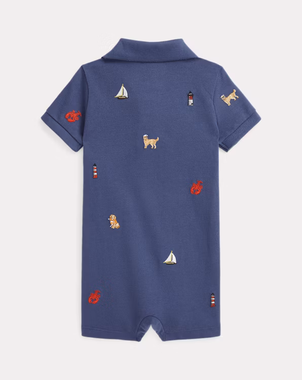 Embroidered Cotton Mesh Polo Shortall