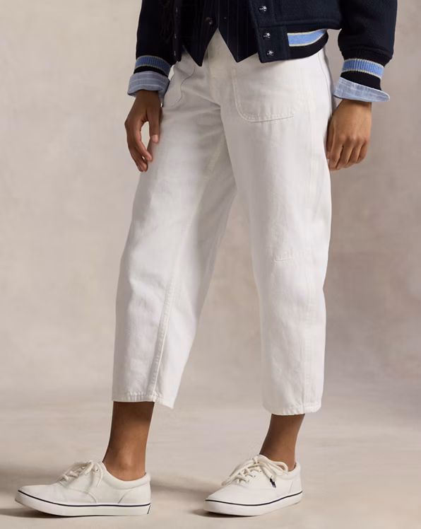 Curved Tapered Cotton Denim Jean