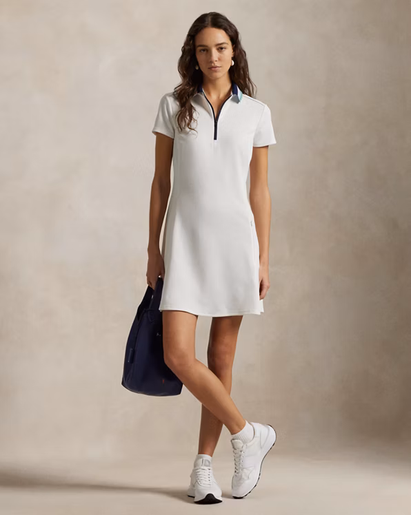 Stretch Piqué Quarter-Zip Polo Dress