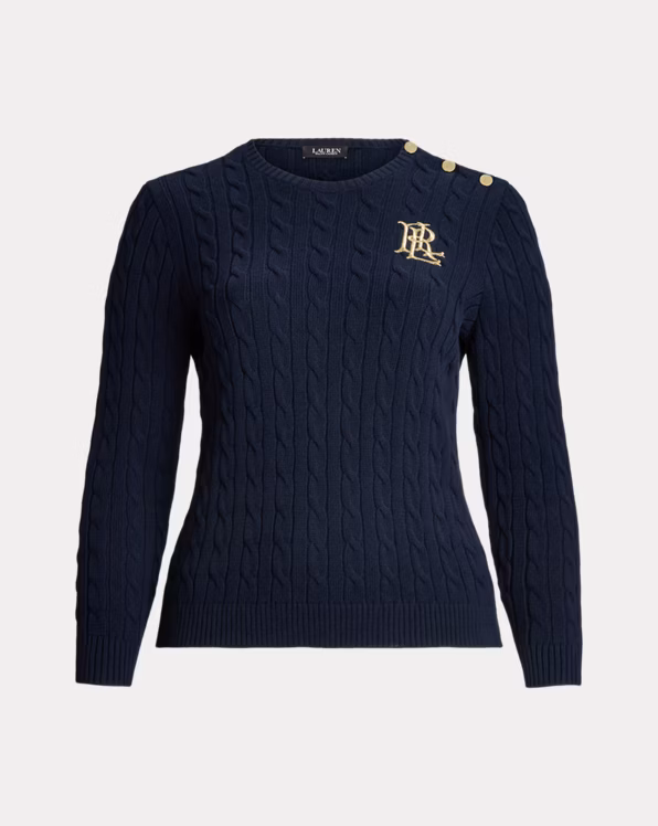 Button-Trim Cable-Knit Cotton Jumper