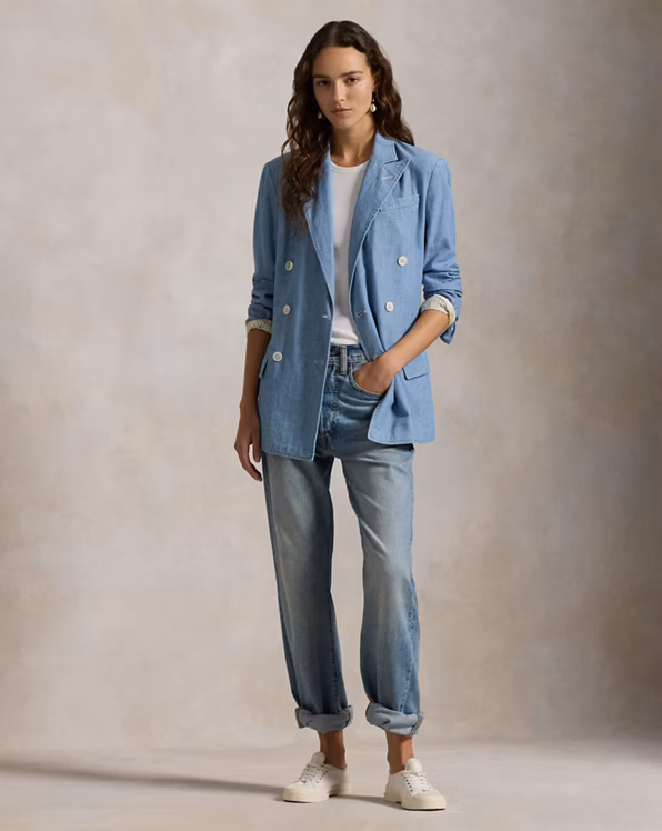 Double-Breasted Chambray Blazer