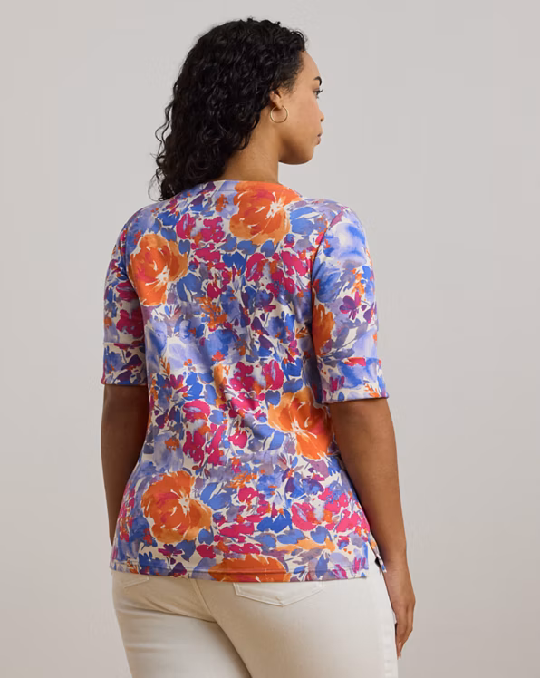 Floral Stretch Cotton Boatneck T-shirt