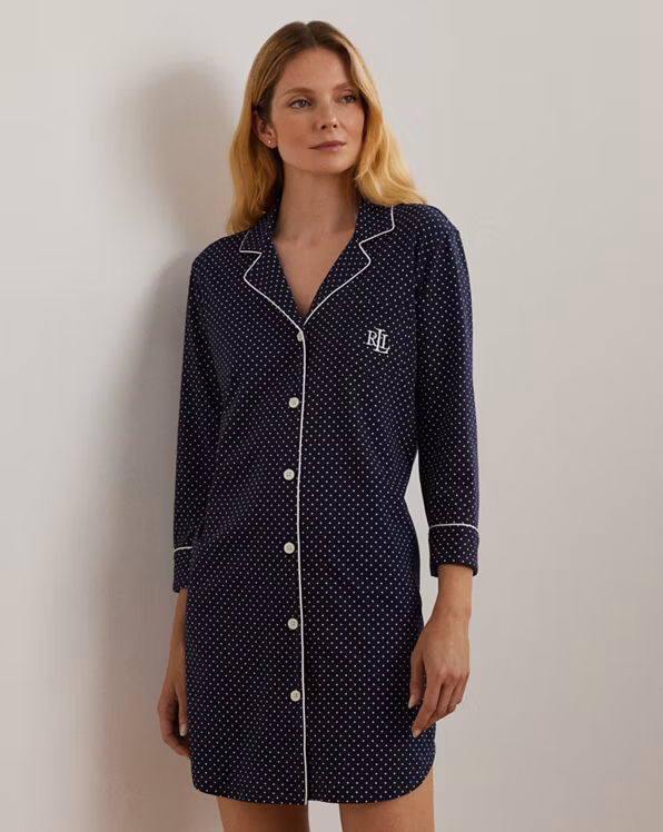 Polka-Dot Cotton Jersey Sleep Shirt