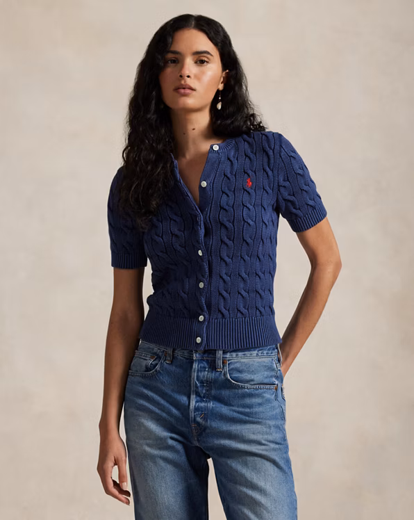 Cable-Knit Cotton Short-Sleeve Cardigan