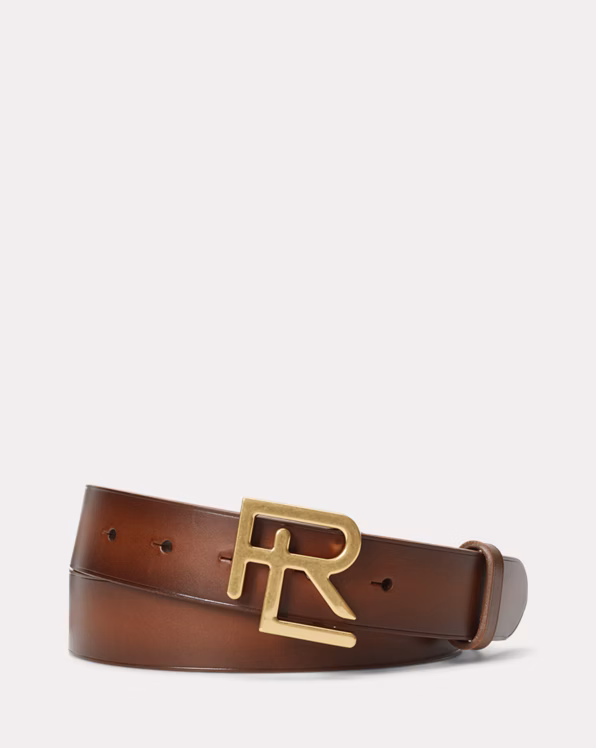 RL-Buckle Burnished Leather Belt