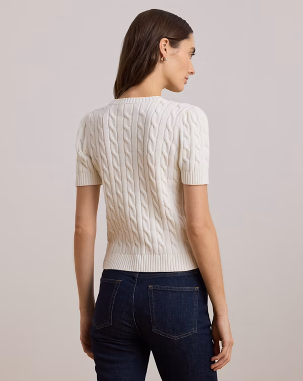 Cable-Knit Cotton Short-Sleeve Jumper