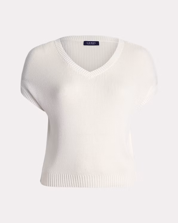 Rib-Knit Short-Sleeve V-Neck Jumper