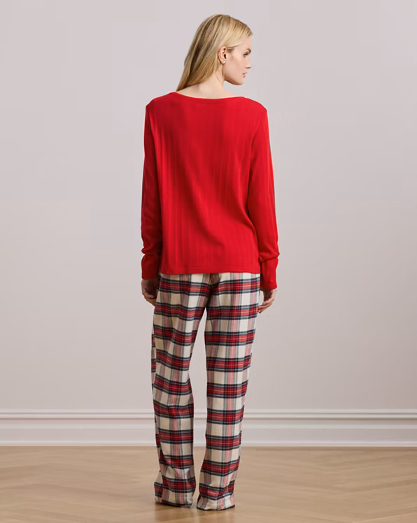 Plaid Cotton-Blend Henley Pyjama Set