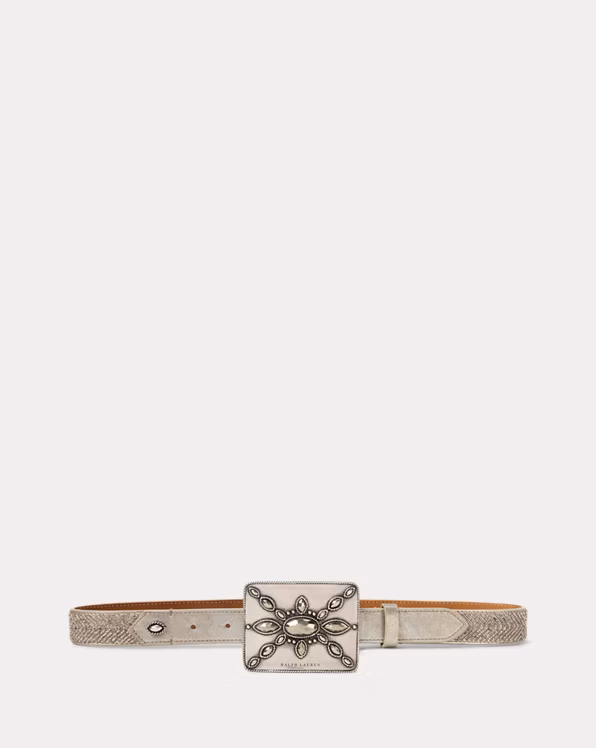 Plaque-Buckle Embellished Skinny Belt