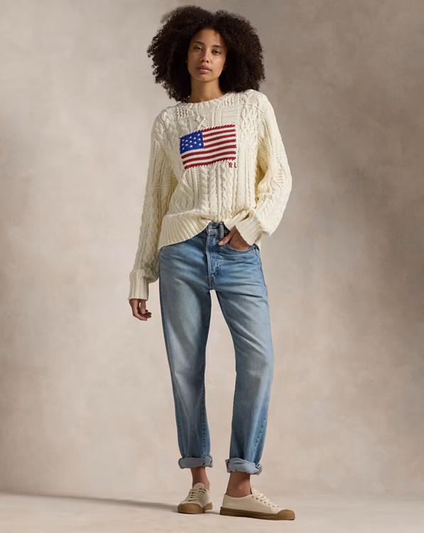 Aran-Knit Flag Cotton Jumper