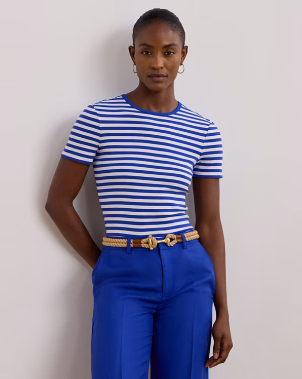 Striped Stretch Cotton Crewneck Tee