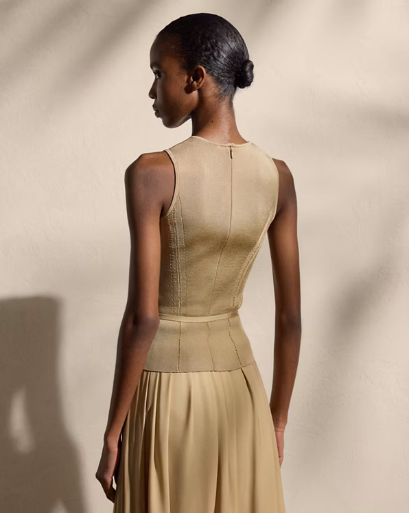 Belted Stretch Silk Sleeveless Jumper