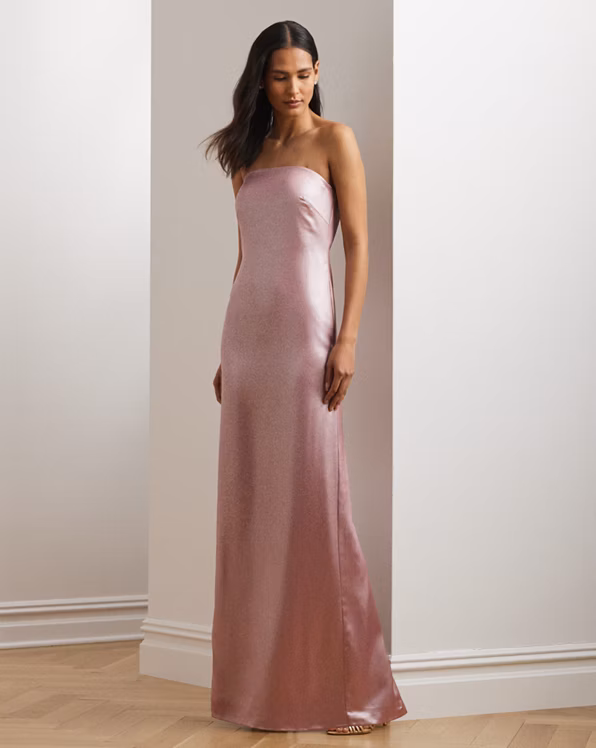 Foiled Charmeuse Strapless Gown