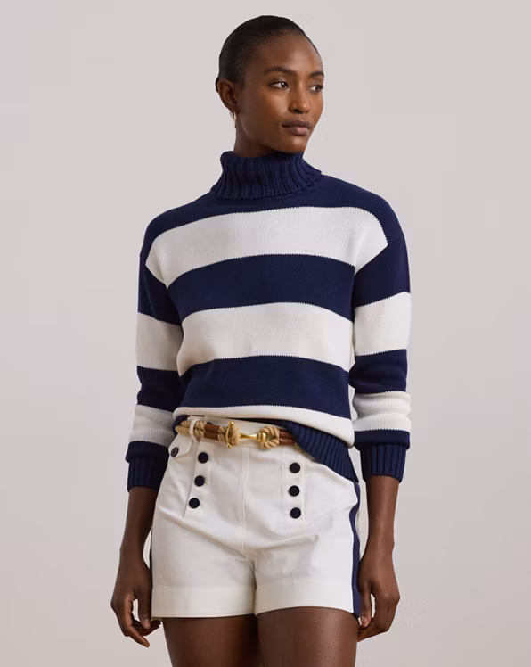 Striped Cotton Roll Neck Jumper