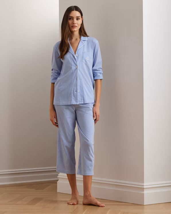 Striped Cotton Jersey Capri Sleep Set