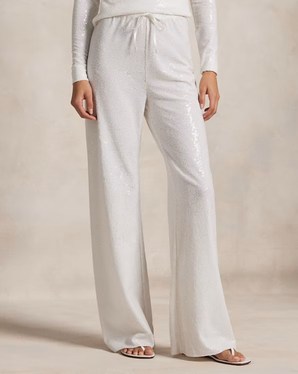 Sequined Mesh Wide-Leg Trouser