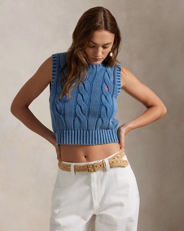 Cable-Knit Cotton Sleeveless Jumper