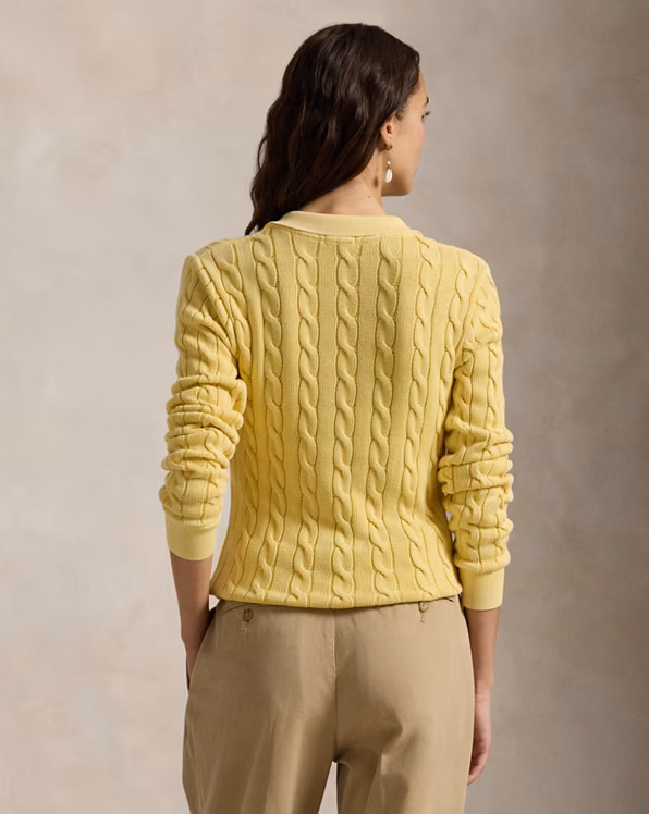 Cable-Knit Cotton Long-Sleeve Polo Shirt