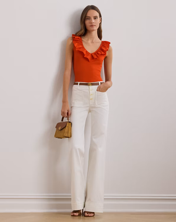 Ruffle-Trim Cotton Sleeveless Top