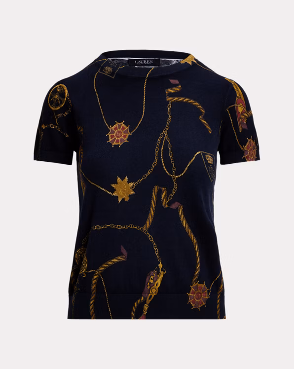 Print Cotton-Blend Short-Sleeve Jumper