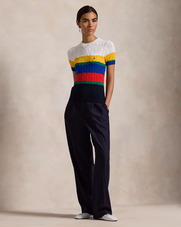 Striped Cable Short-Sleeve Jumper