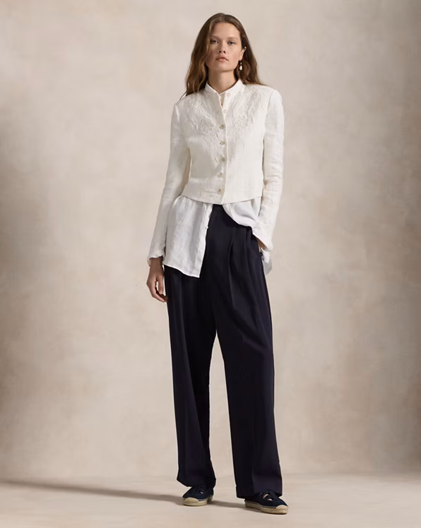 Floral-Embroidered Linen Jacket