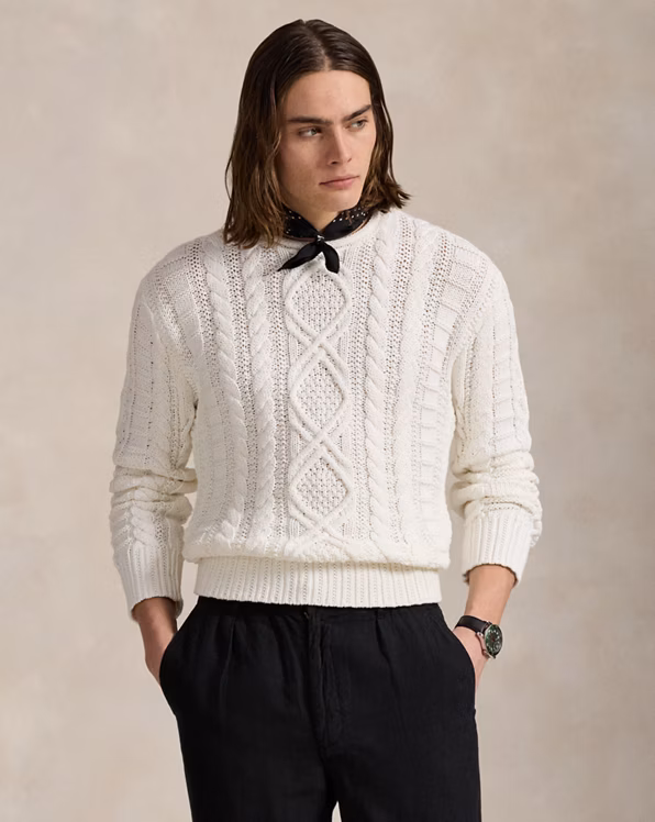 Aran-Knit Cotton Rollneck Jumper