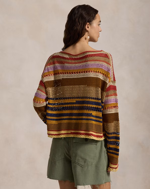 Striped Linen-Cotton Crocheted Jumper
