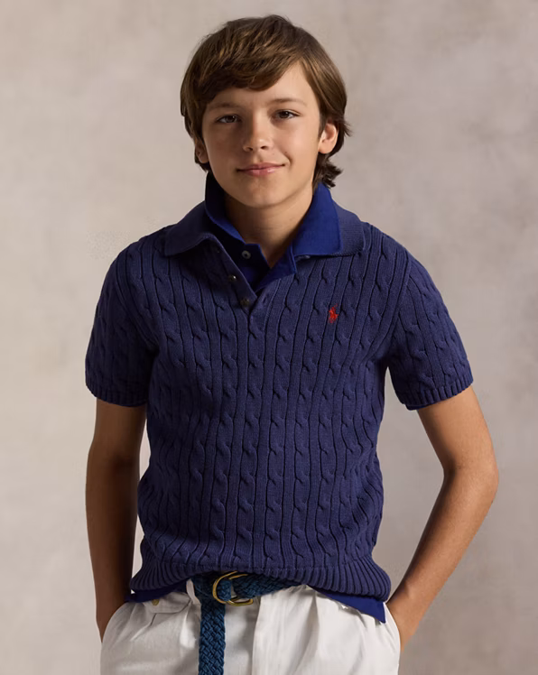 Cable-Knit Cotton Polo-Collar Jumper