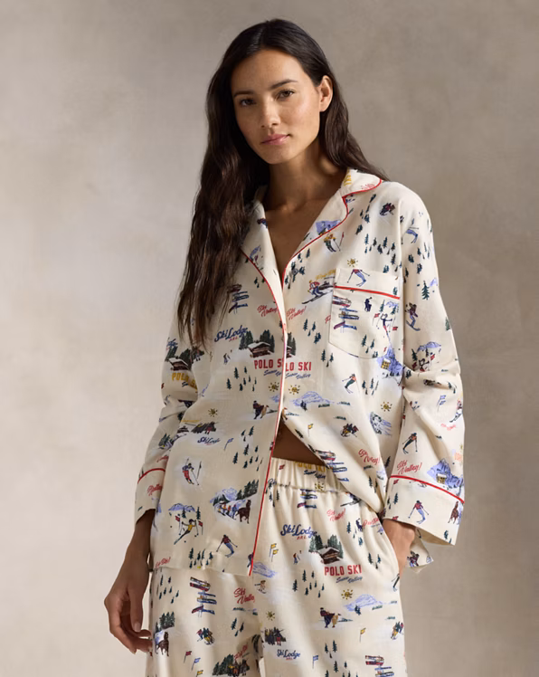 Ski-Motif Cotton Long-Sleeve Pyjama Set