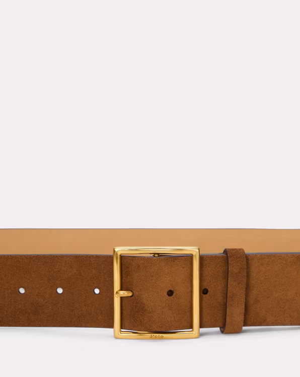 Square-Buckle Wide Suede Belt