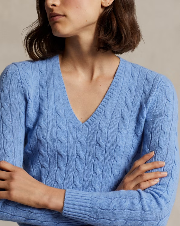 Cable-Knit Wool-Cashmere V-Neck Jumper