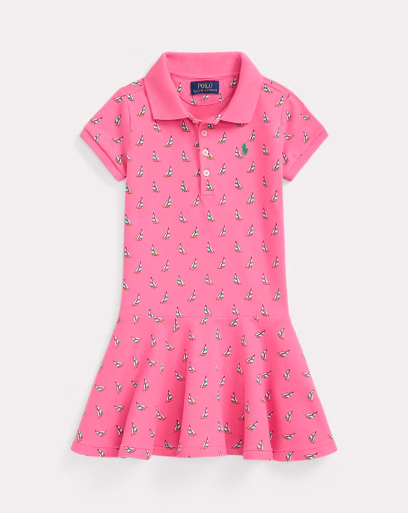 Sailboat-Print Stretch Mesh Polo Dress