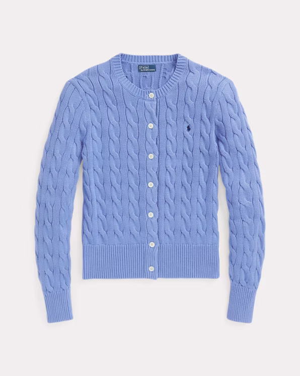 Cable-Knit Cotton Crewneck Cardigan