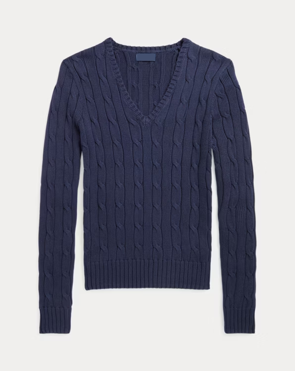 Cable-Knit Cotton V-Neck Jumper