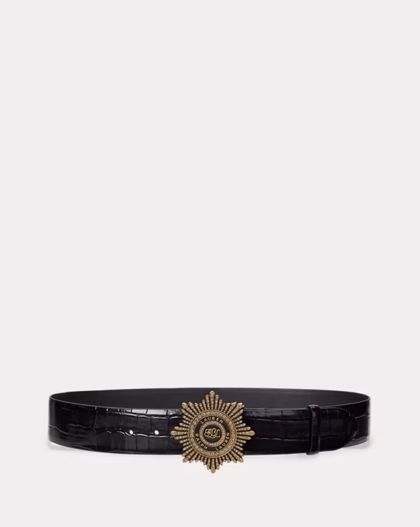 Starburst-Buckle Croc-Embossed Wide Belt