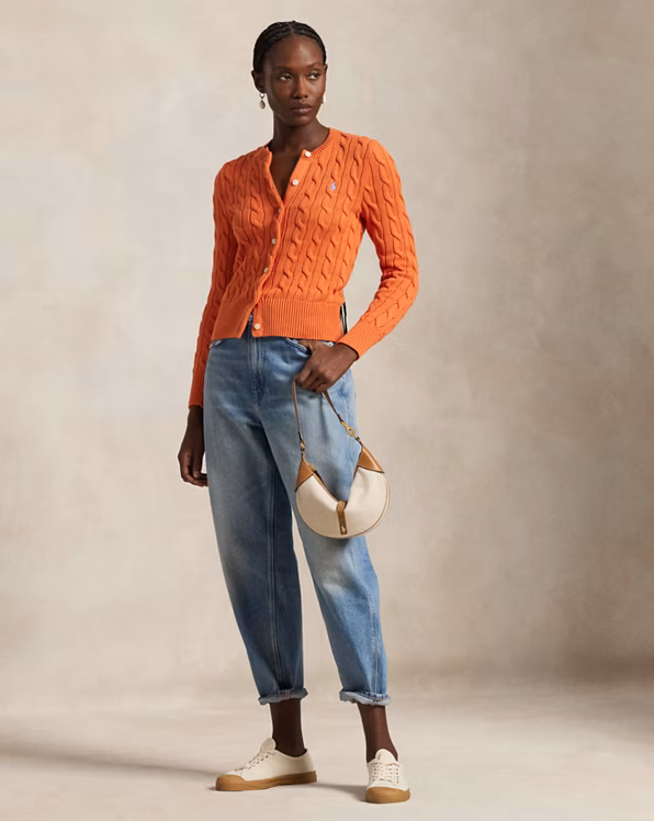 Cable-Knit Cotton Crewneck Cardigan