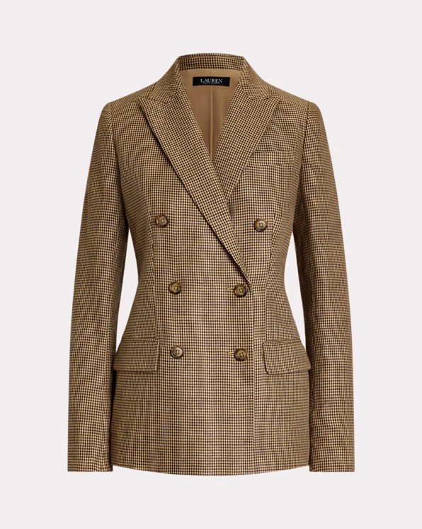 Houndstooth Double-Breasted Twill Blazer