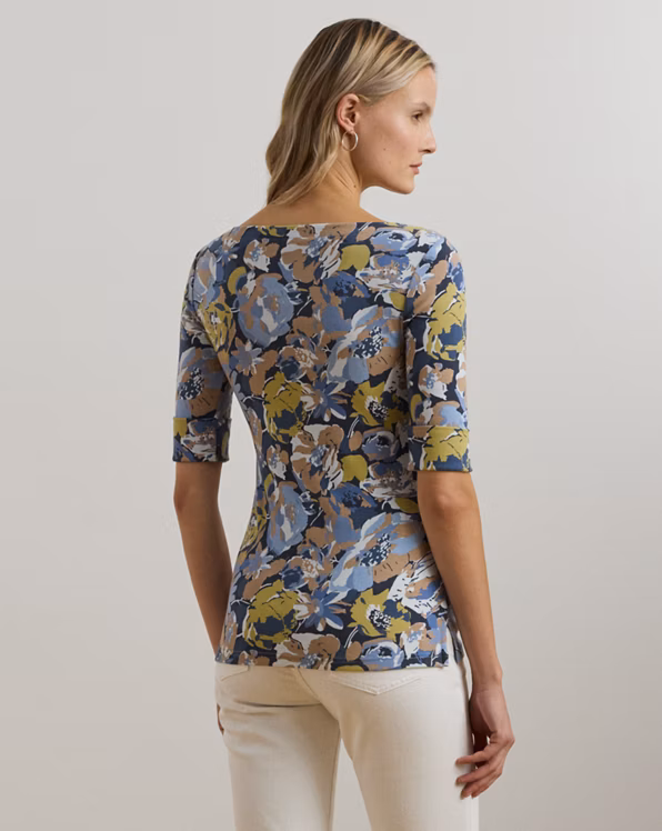 Floral Stretch Cotton Boatneck T-shirt